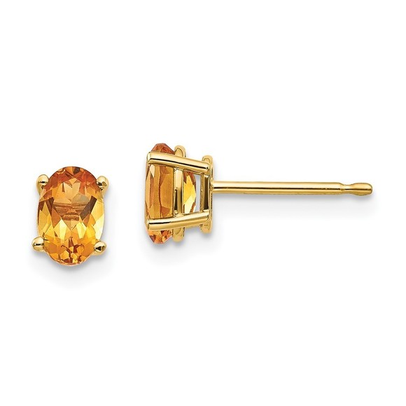 14k Yellow Gold Citrine (November Birthstone) Earrings - November 6 mm x 4 mm